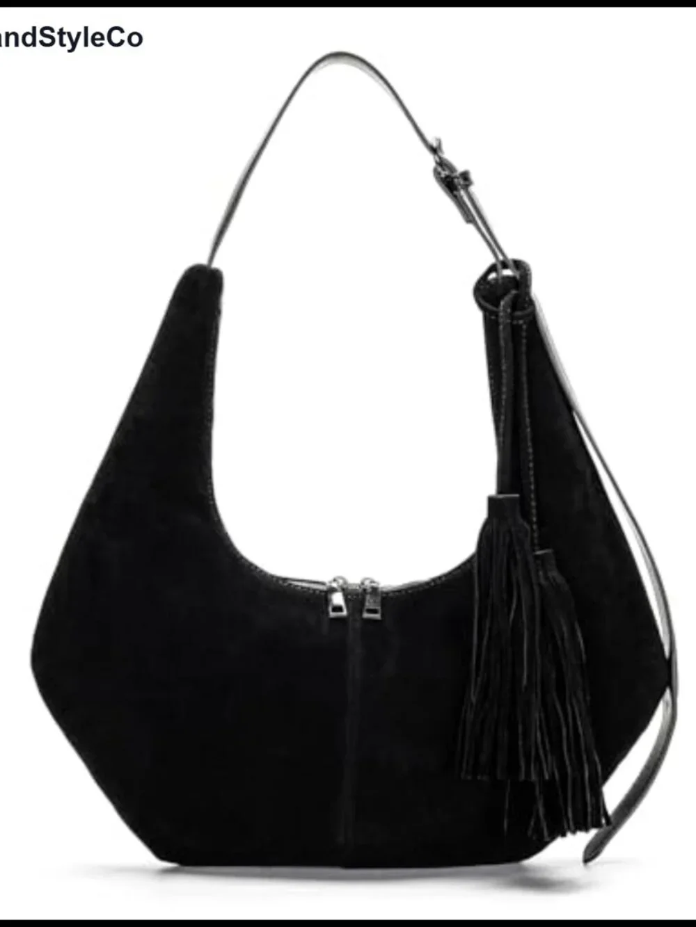 Faux Suede Tassel Slouchy Crescent Hobo Shoulder Bag Half Moon Purse Vegan